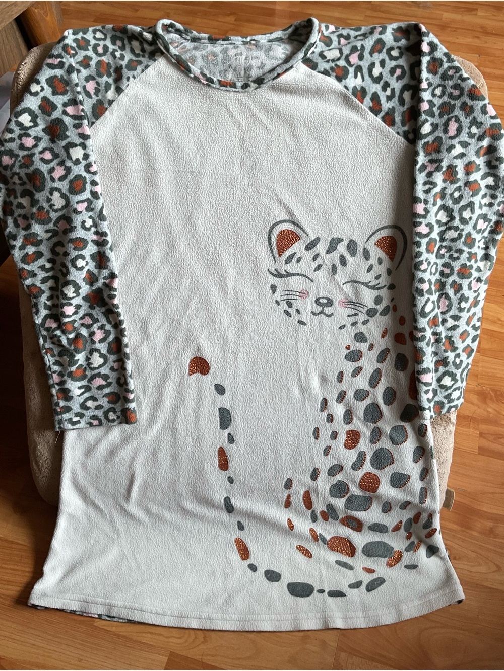 Cheetah Leopard Graphic Long Sleeve Fleece Nightgown XL 14-16